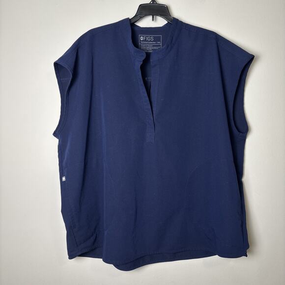 Figs Tops - Figs Rafaela Scrub Top Women’s XXL Navy Blue Short Sleeve V-Neck Pockets Relaxed